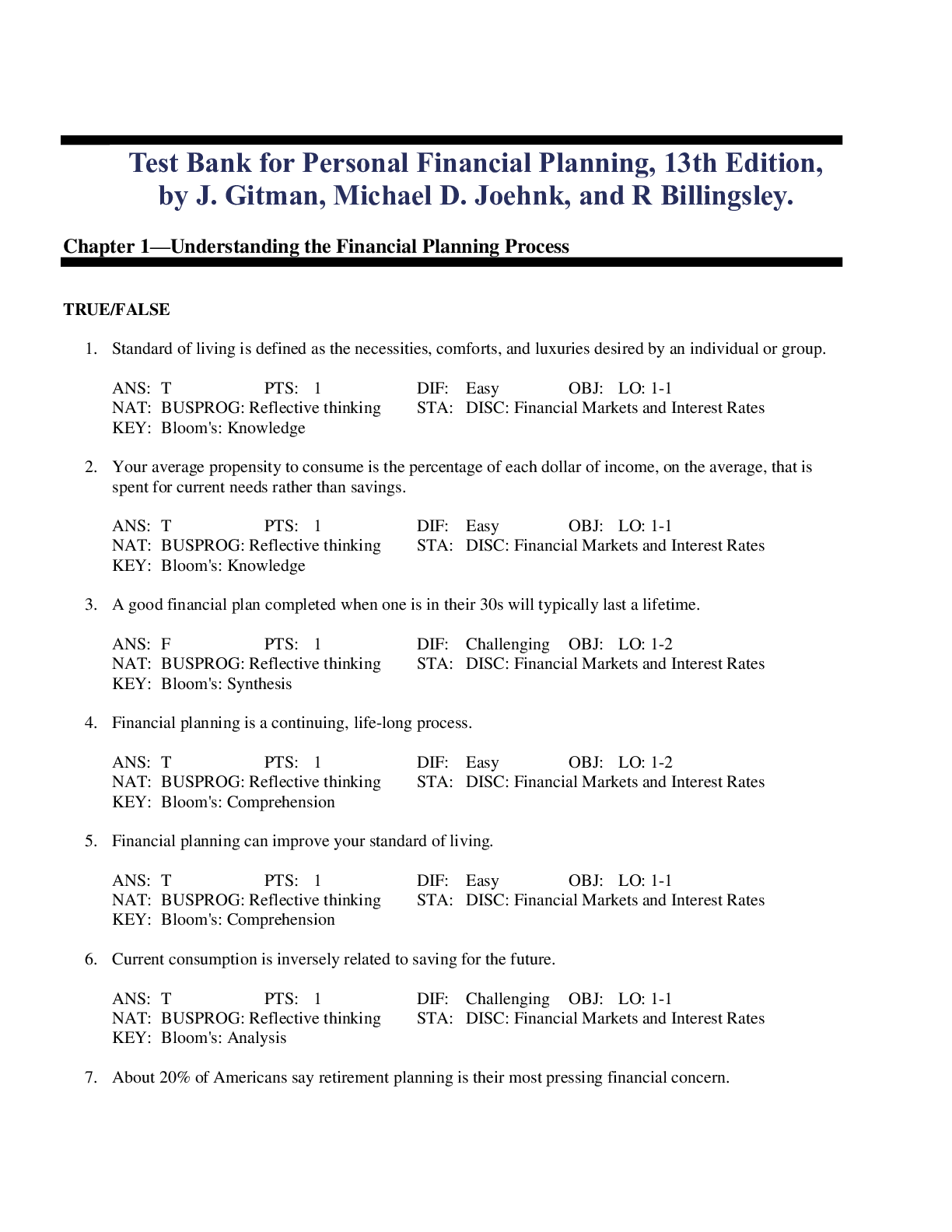 Preview image for Test Bank for Personal Financial Planning, 13th Edition,  by J. Gitman, Michael D. Joehnk, and R Billingsley
